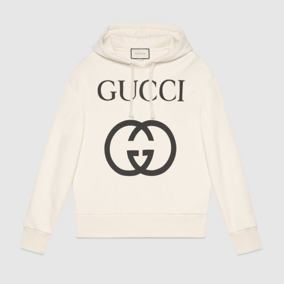 GUCCI Hooded Sweatshirt Hoodie Interlocking G Logo White Cream S - Picture 1 of 6